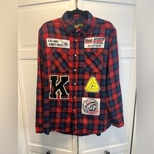 KLEEP “Love To” premium flannel button down shirt. Men’s XL color, red, …